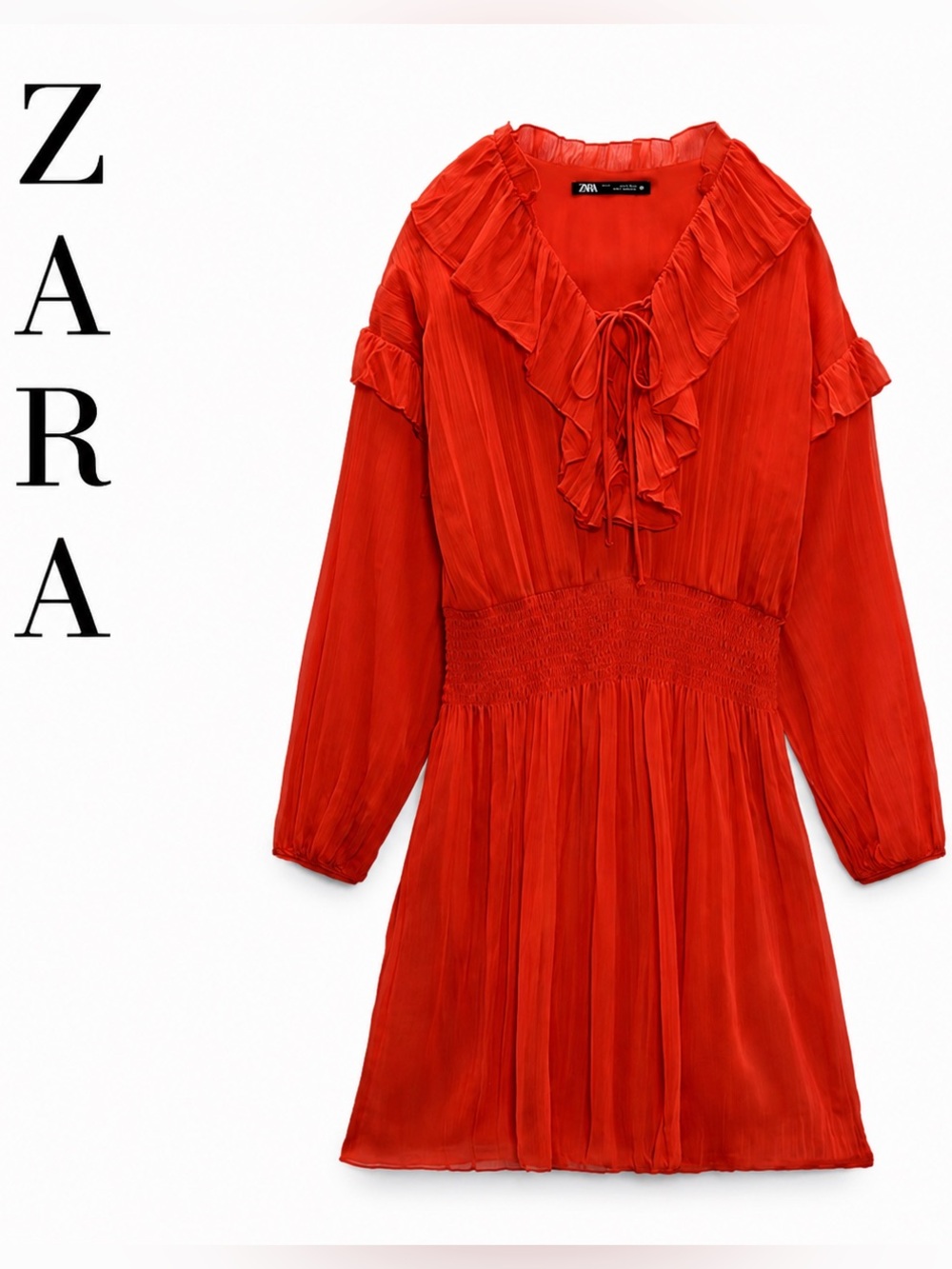 Zara Red Ruffle Pleated Mini Dress Size M Flowy & Feminine